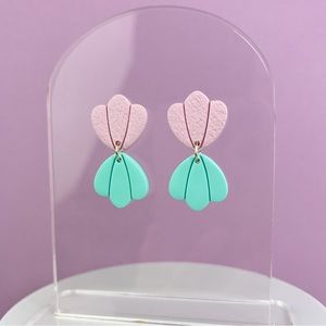 Double Sea Shell Design Handmade Polymer Clay Dangle Earrings Lightweight